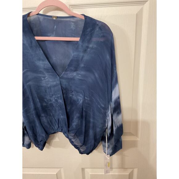 NWT Young,Fabulous,&Broke Tia Chiffon Cropped Top in Aviator Blue Pillar Wash, S - Picture 2 of 6